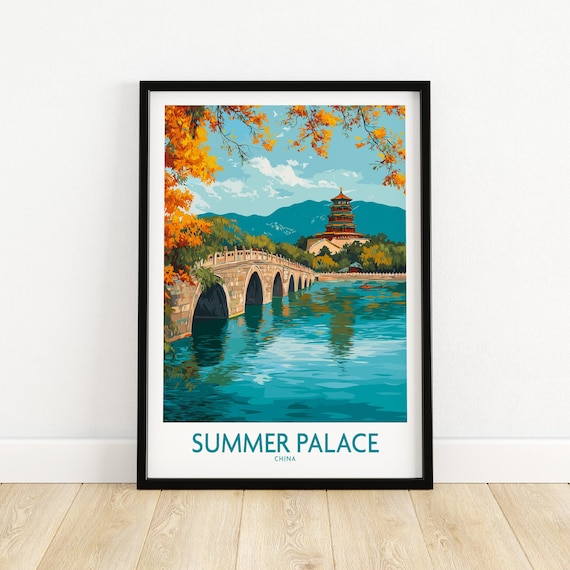 Summer Palace China Seventeen Arch Bridge Autumn Colors Travel Poster