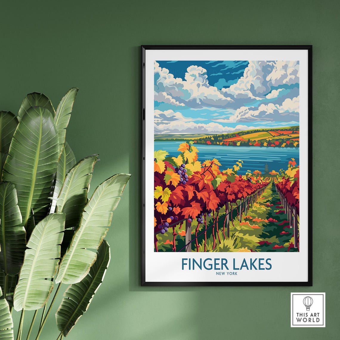 Finger Lakes New York Autumn Vineyard Row Lakeside Art Poster - Image 2