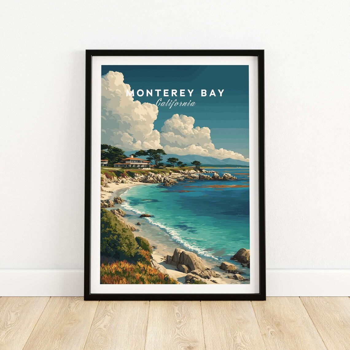 Monterey Bay California Daytime Rocky Coastline Travel Poster