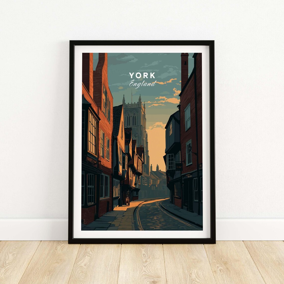 York England The Shambles Sunset Medieval Lane Travel Poster