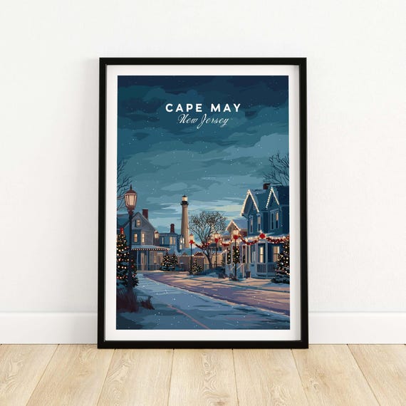 Cape May New Jersey Winter Scene Print Festive Holiday Wall Art Poster