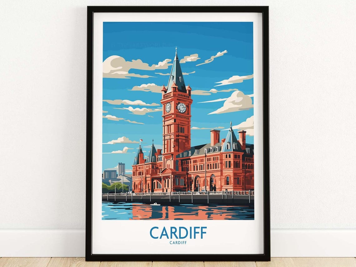 Cardiff Wales Pierhead Building Clock Tower Bay Travel Poster
