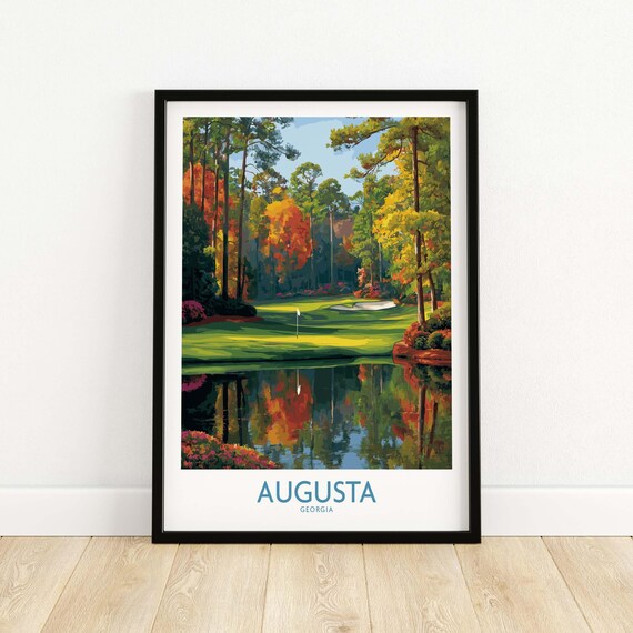 Augusta Georgia Golf Green Water Reflection Autumn Sports Poster
