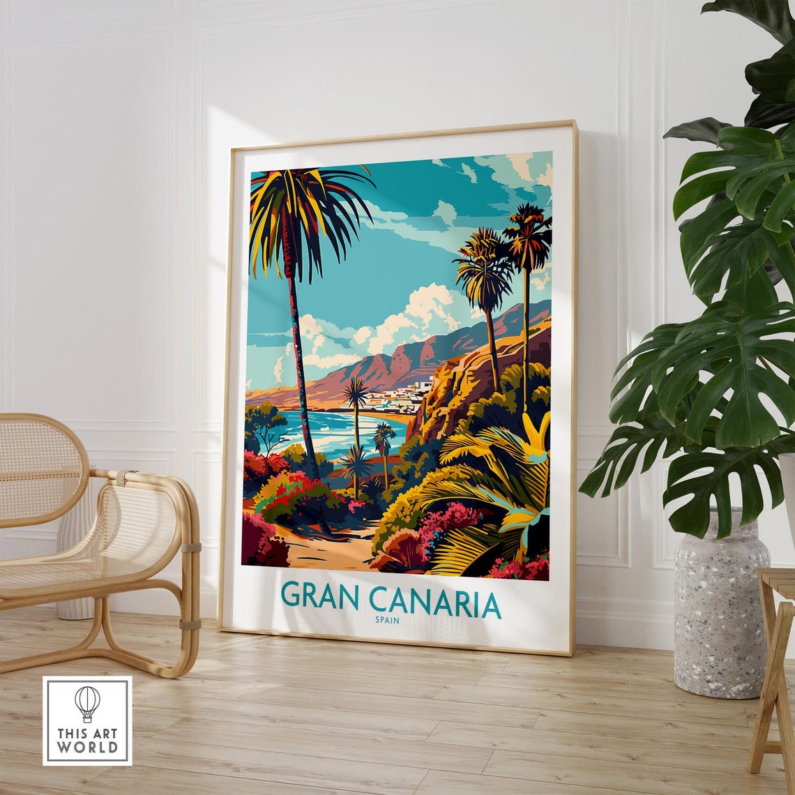 Gran Canaria Spain Palm Framed Cove Mountain Coastline Poster - Image 2
