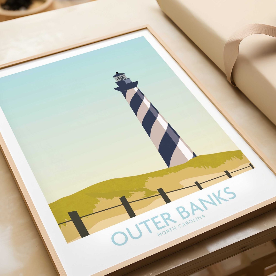 Outer Banks North Carolina Striped Lighthouse Coastal Travel Poster