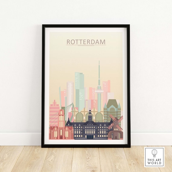 Rotterdam Skyline Travel Poster, City Skyline Art