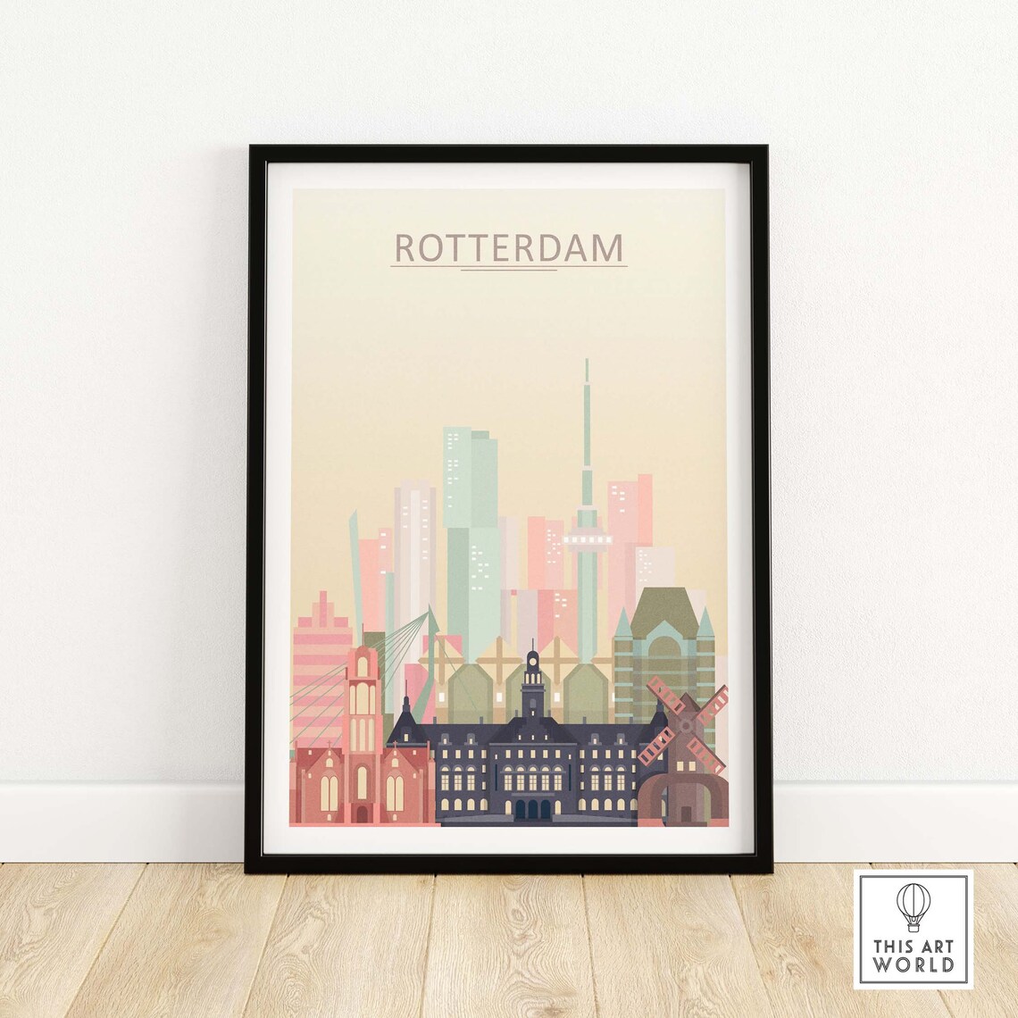 Rotterdam Skyline Travel Poster, City Skyline Art