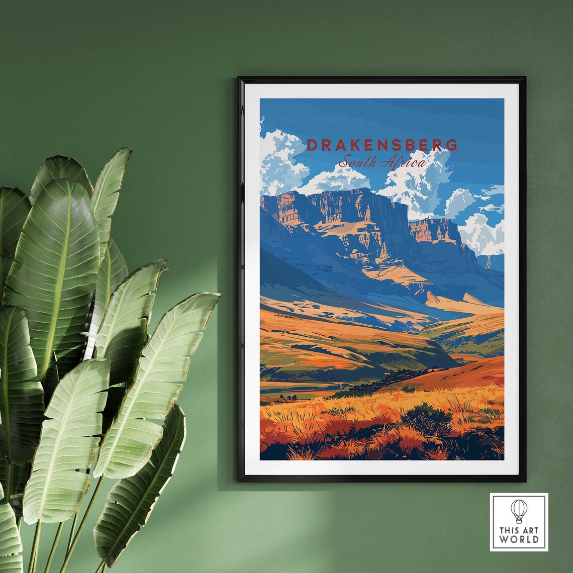 Drakensberg South Africa Golden Escarpment Retro Travel Poster - Image 2