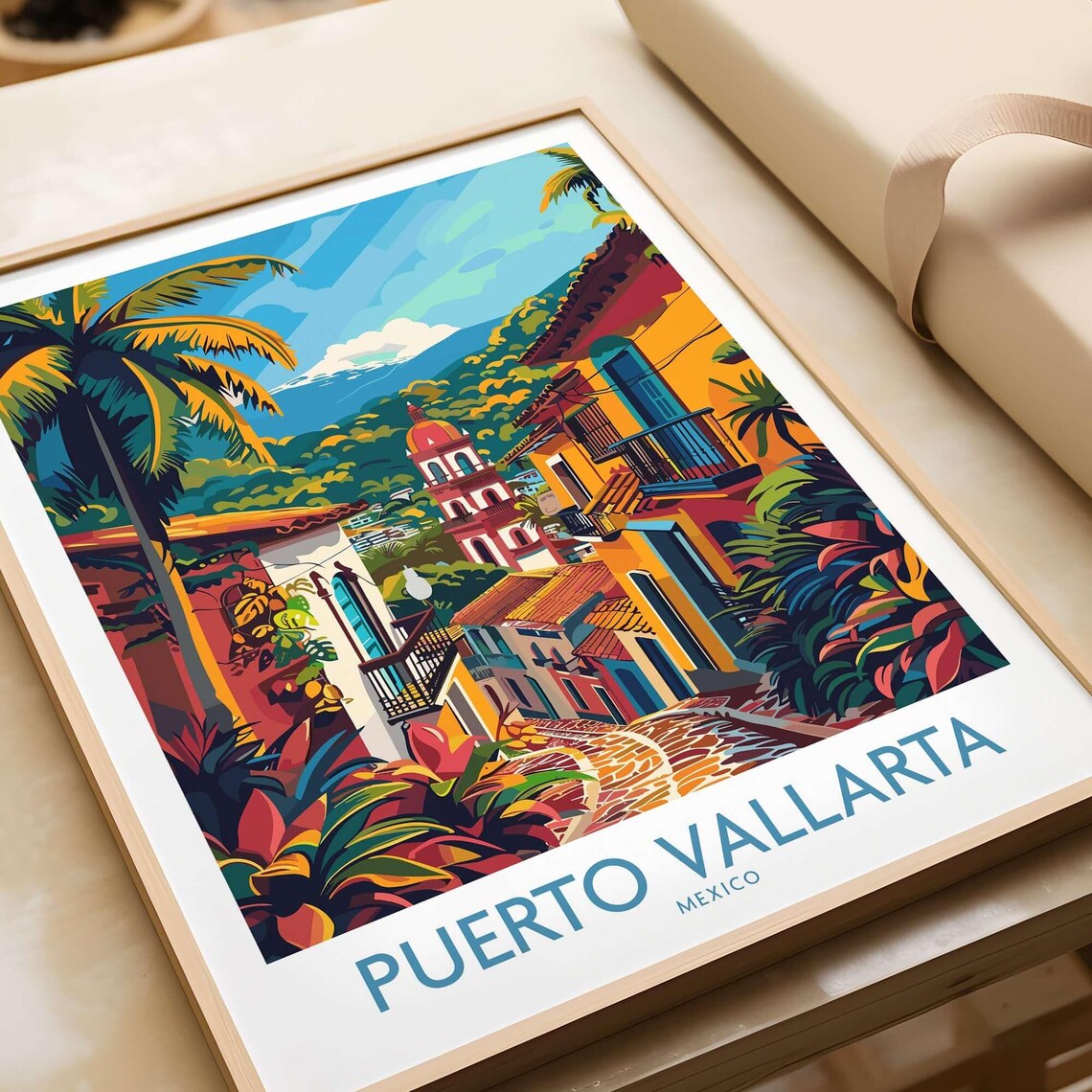 Puerto Vallarta Mexico Hillside Town Tropical Garden Travel Poster