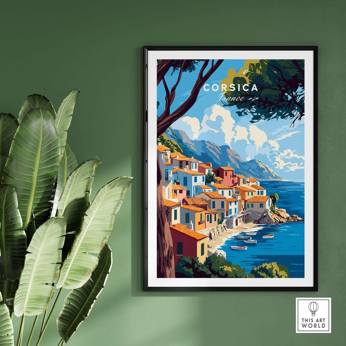 Corsica France Harbor Village Boats Mountains Coast Travel Poster - Image 2
