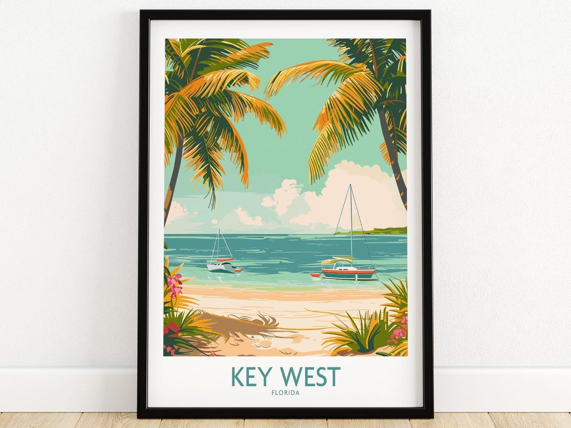 Key West Florida Palm Beach Sailboats Turquoise Sea Travel Poster