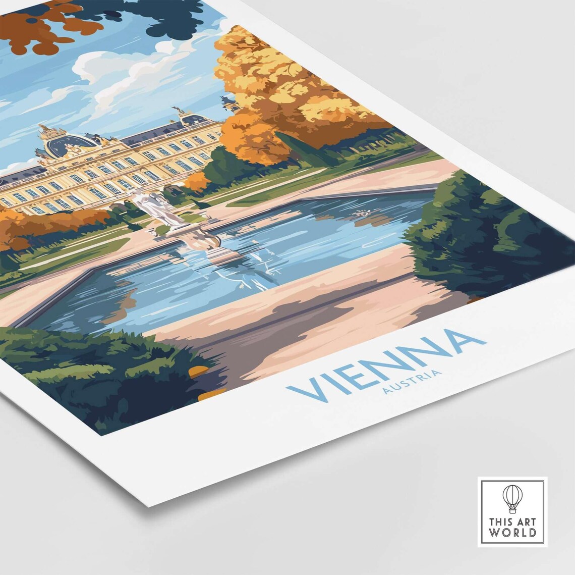 Vienna Austria Palace Gardens Autumn Fountain Retro Travel Poster - Image 4
