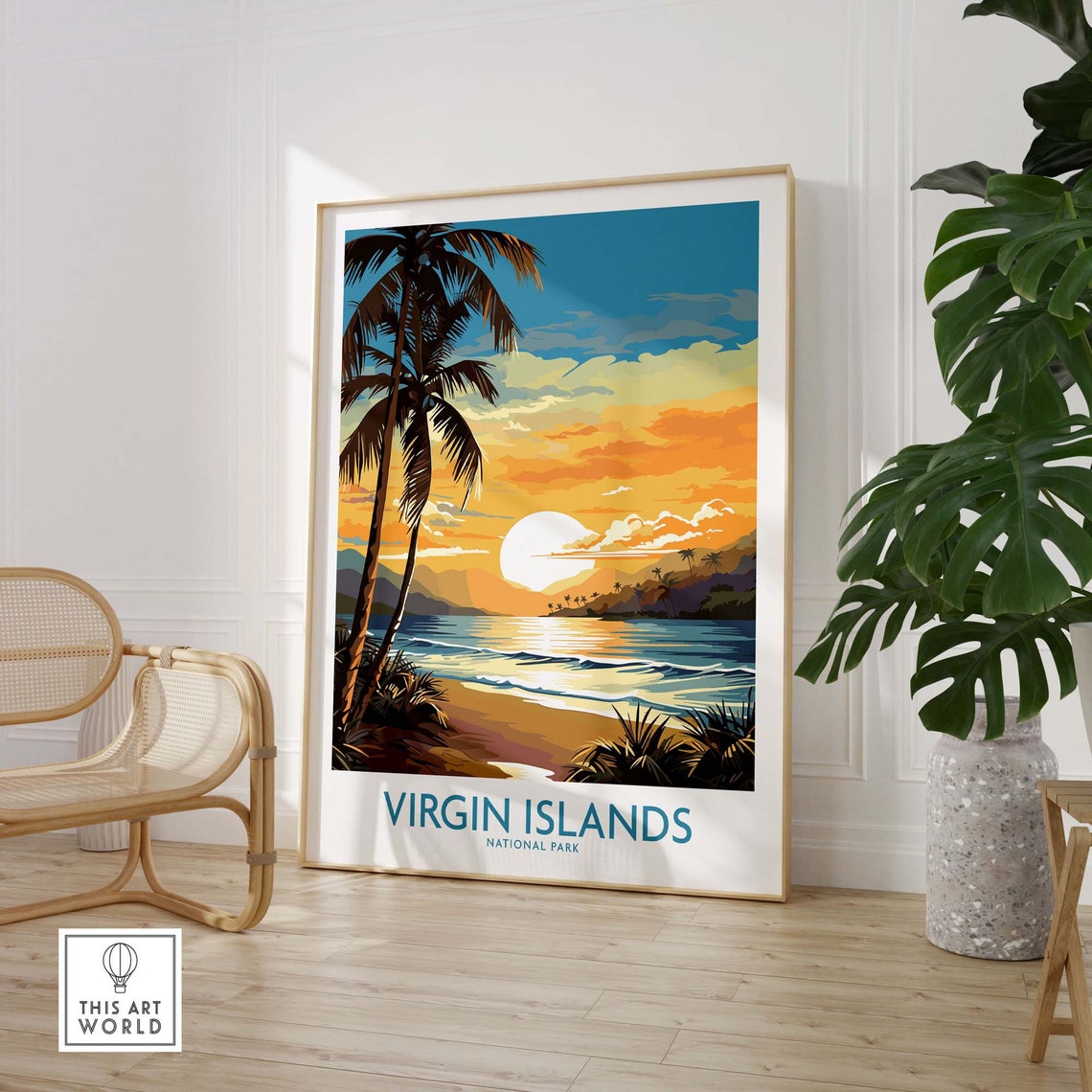 Virgin Islands National Park Beach Sunset Palms Ocean Poster - Image 3