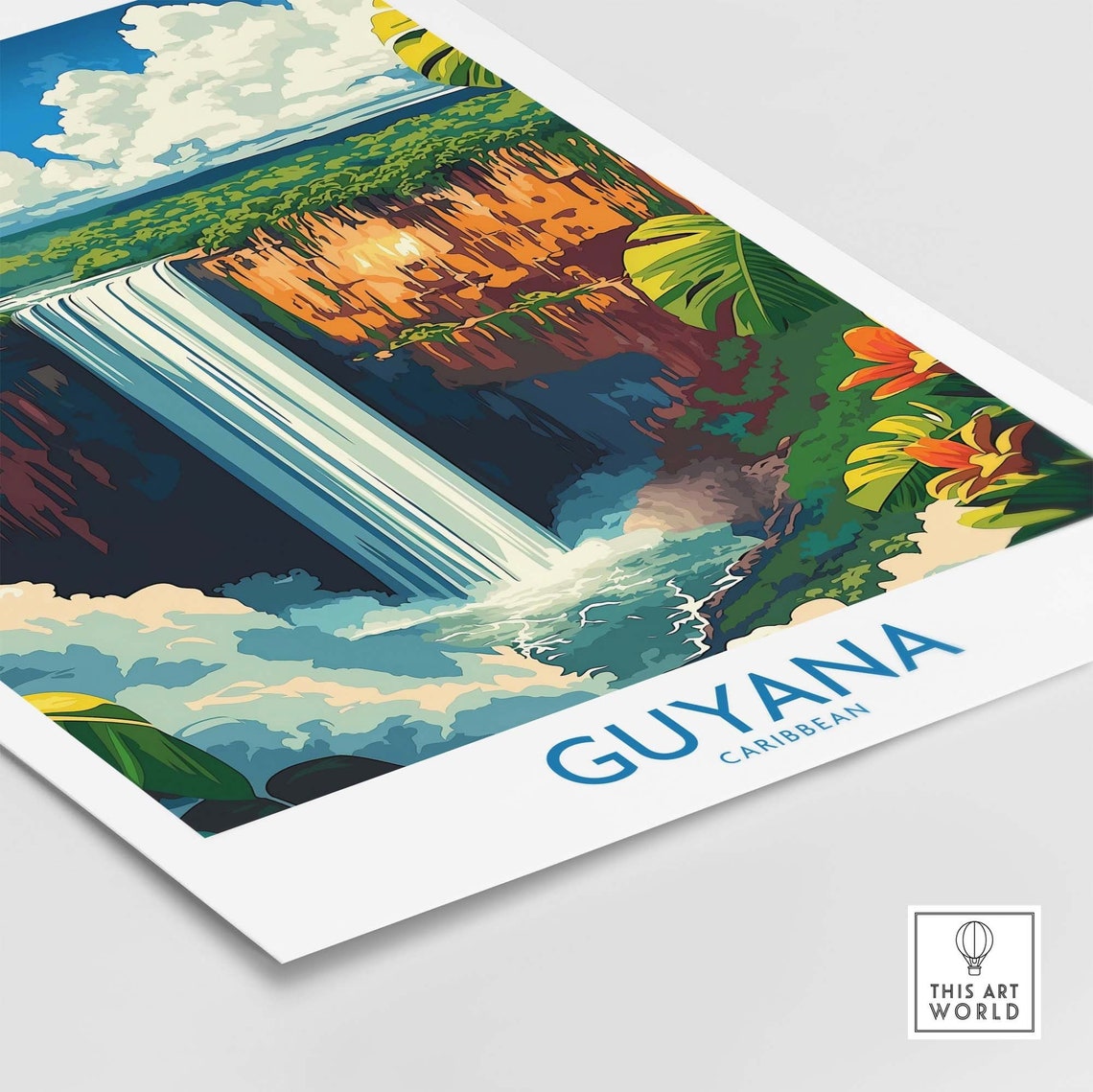 Guyana Caribbean Waterfall Cliffs Jungle Mist Tropical Poster - Image 4