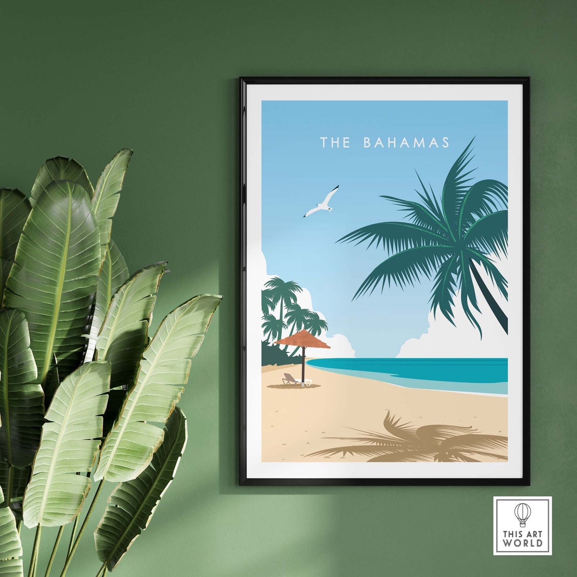 The Bahamas Tropical Beach Palm Umbrella Island Travel Poster - Image 3