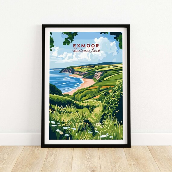 Exmoor Travel Poster, Devon National Park Illustration
