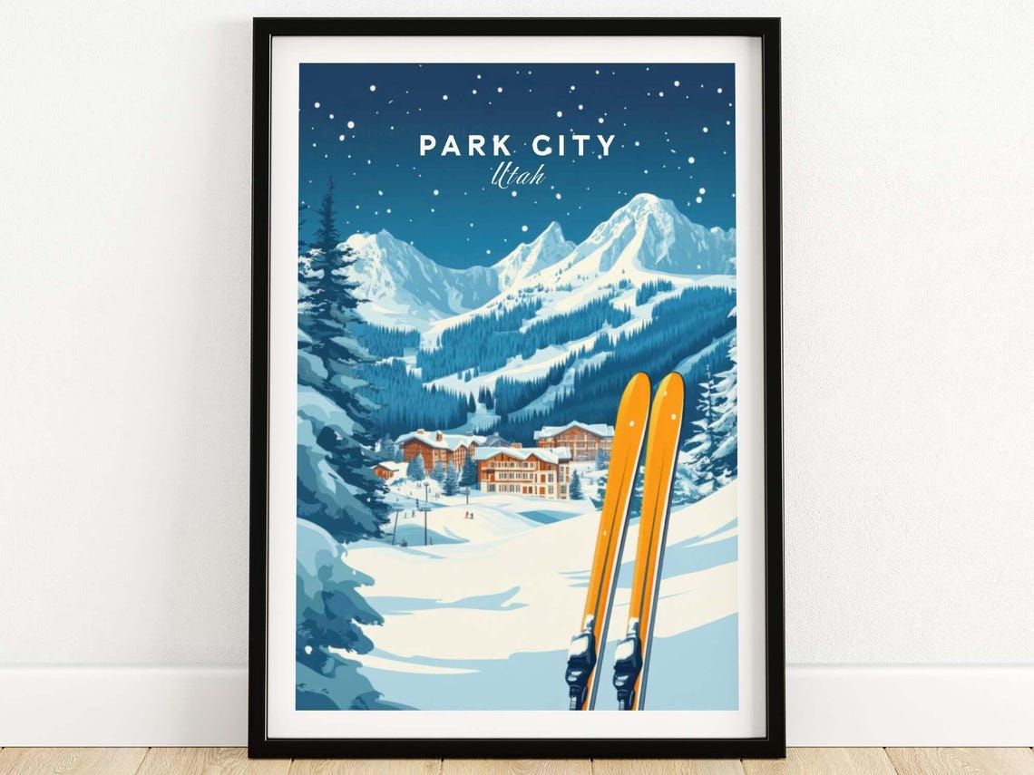 Park City Ski Lodge Art Print, Winter Sports Art