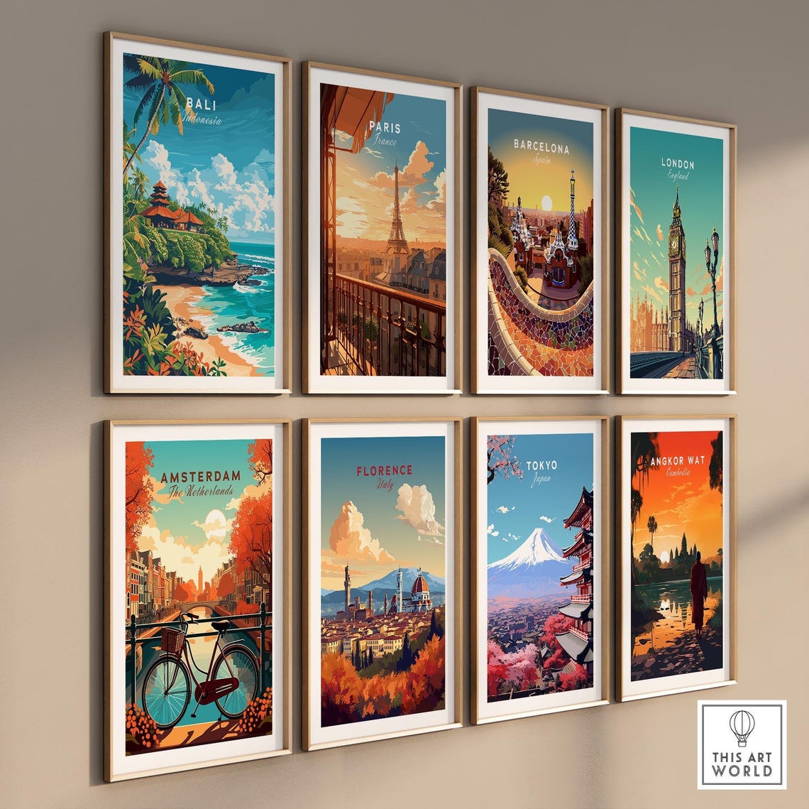 Bali Indonesia Cliff Temple Palm Beach Tropical Sunset Poster - Image 3
