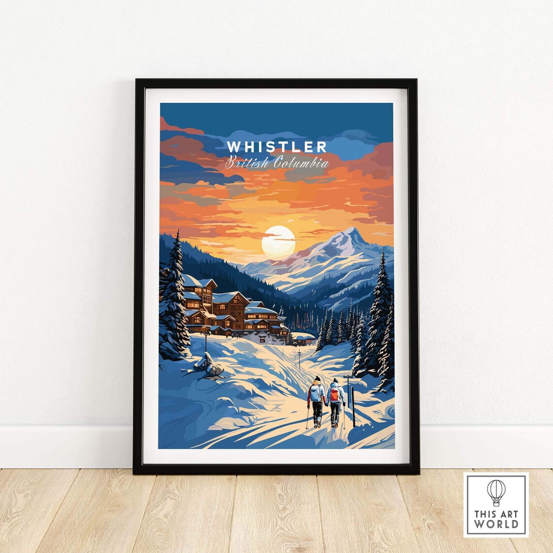 Mountain Whistler British Columbia Ski Village Sunset Snow Poster