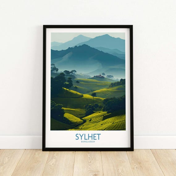 Sylhet Bangladesh Poster Tea Plantation Fields Artwork Nature Wall Decor Lush Green Landscape Serene Scenic Print Travel