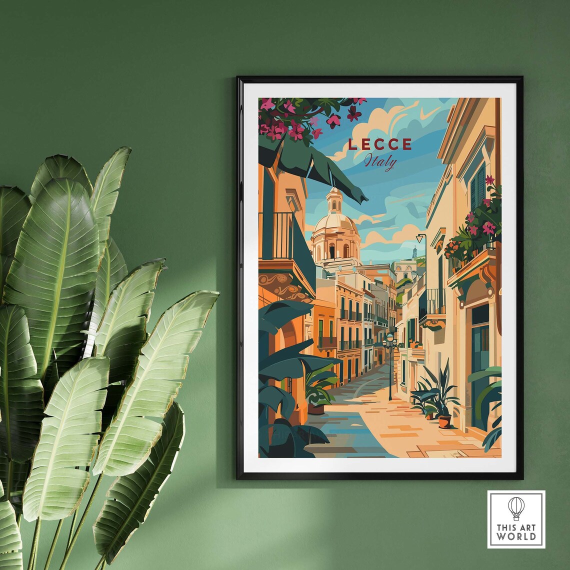 Lecce Italy Old Street Dome Church Bougainvillea Blooms Poster - Image 2