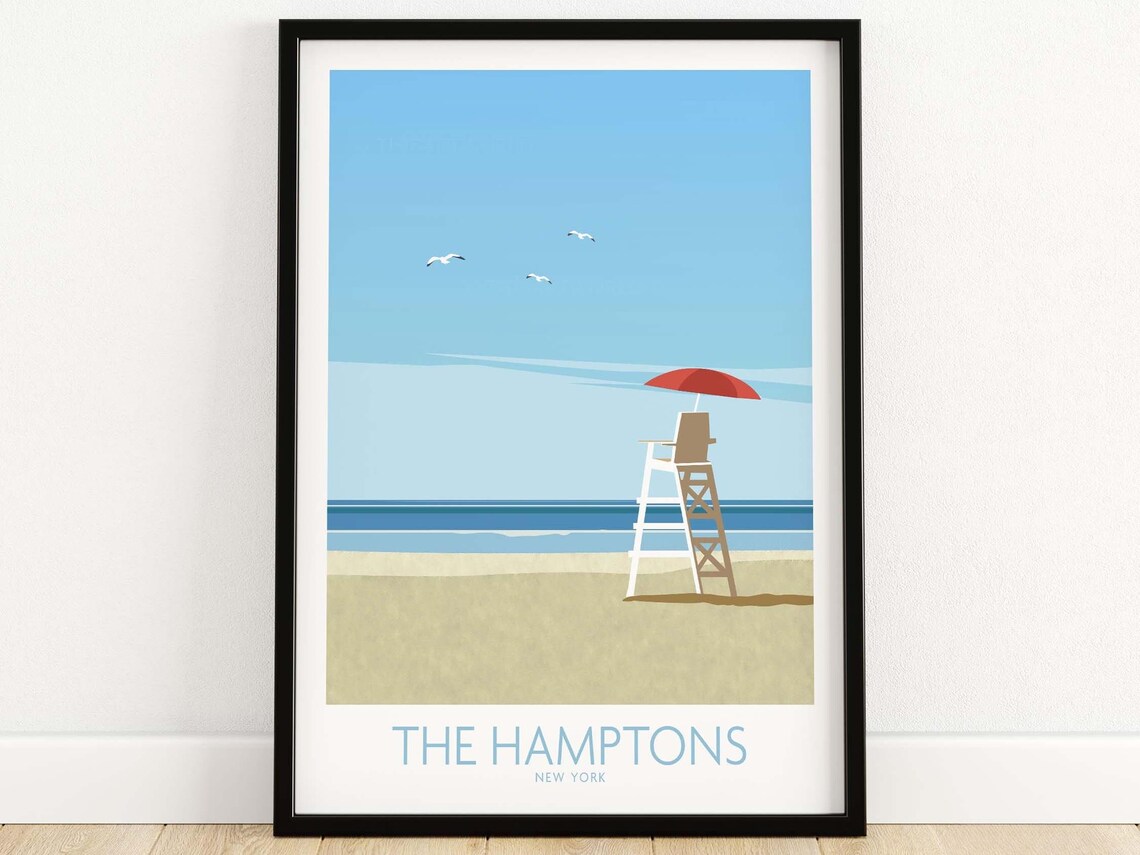 The Hamptons New York Travel Poster, Beach Destination