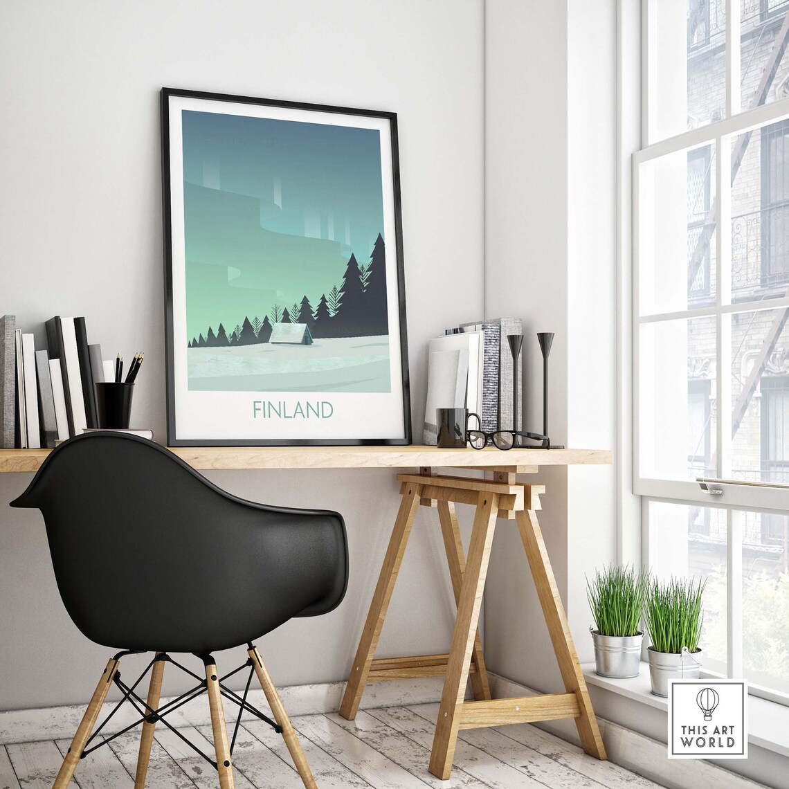 Finland Travel Poster, Northern Lights Aurora Borealis - Image 4
