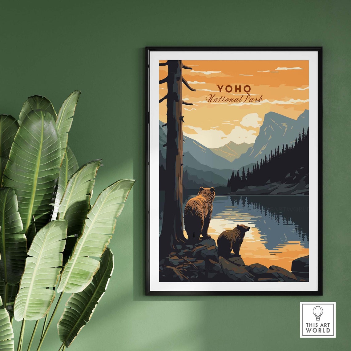Yoho National Park Canada Bears Lakeside Sunset Mountain Poster - Image 2