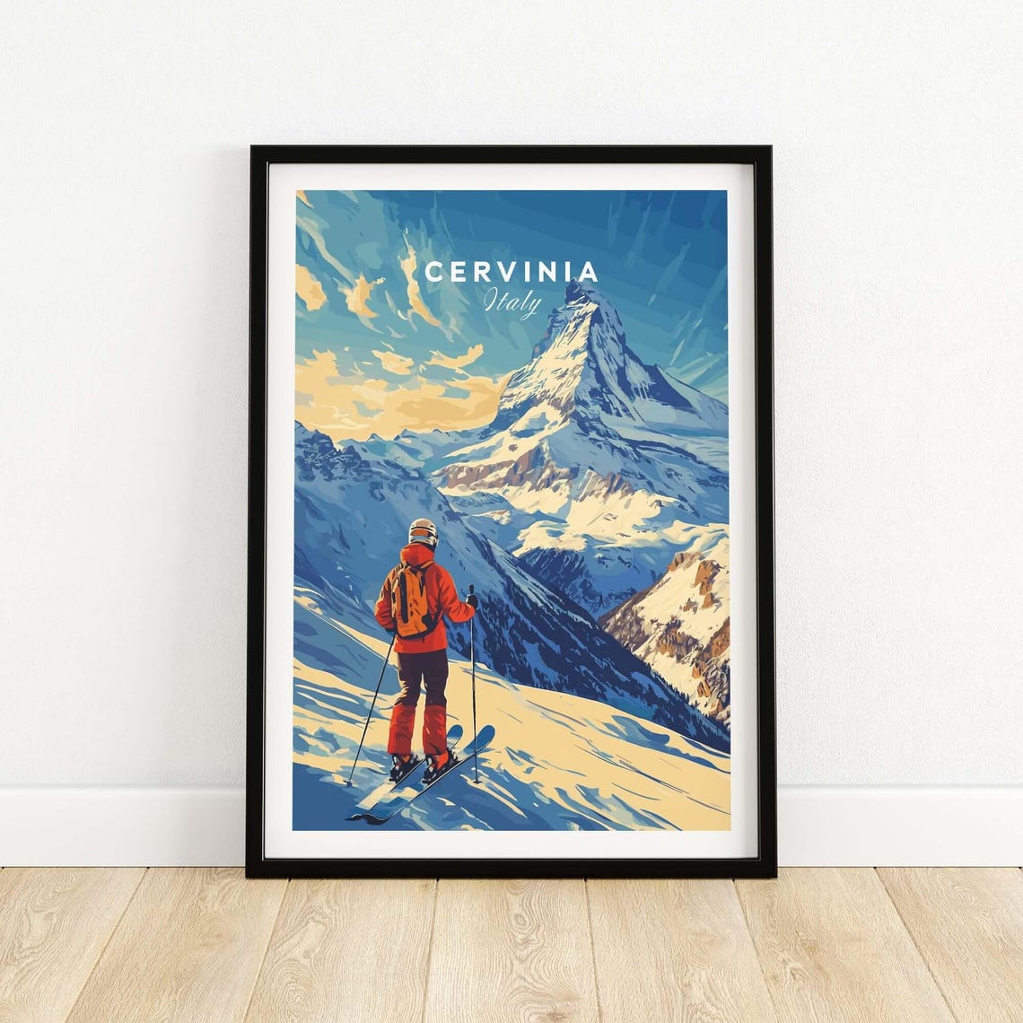 Cervinia Ski Lodge Art Print, Winter Sports Art