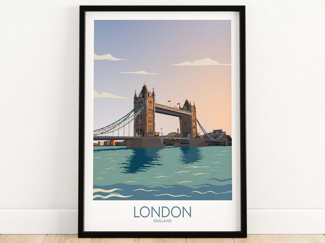 Vintage London Travel Poster, British Skyline Art Print