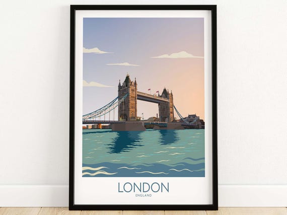 Vintage London Travel Poster, British Skyline Art Print