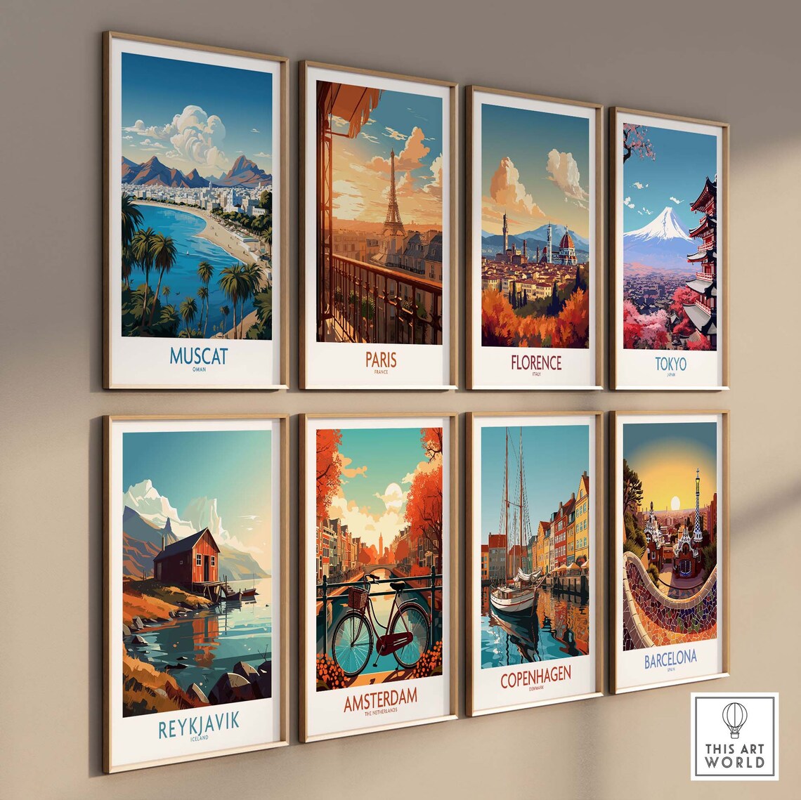Muscat Oman Palm Beach Bay Mountains Waterfront Travel Poster - Image 3