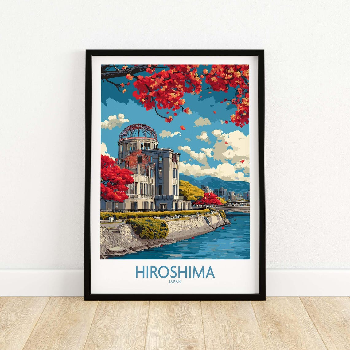 Hiroshima Japan Atomic Bomb Dome Autumn Red Maple Travel Poster