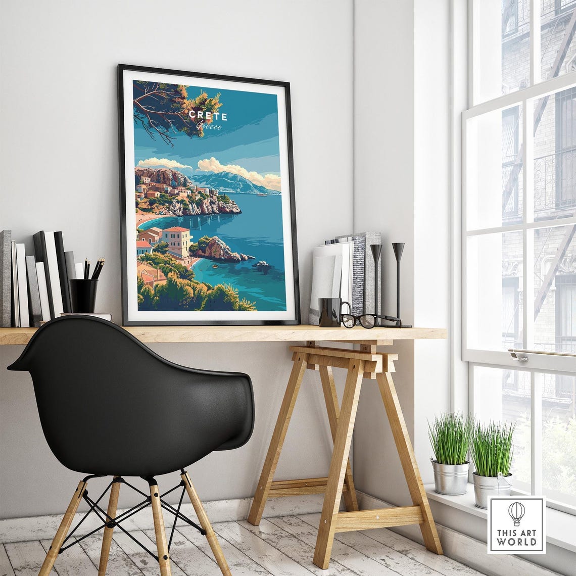 Crete Greece Coastal Village Cliffs Turquoise Sea Art Poster - Image 4