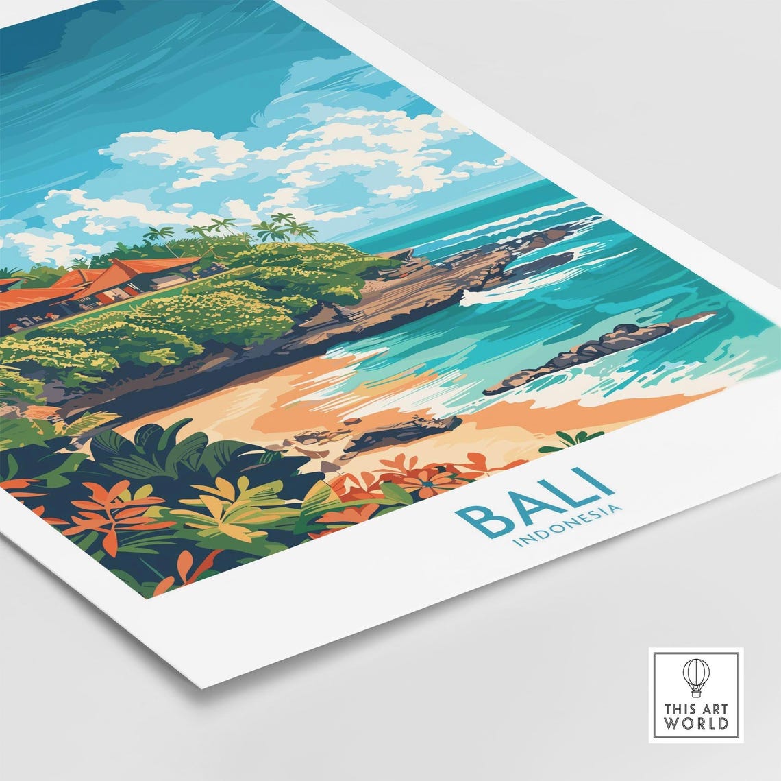 Bali Indonesia Tropical Temple Beach Coast Vintage Travel Poster - Image 4