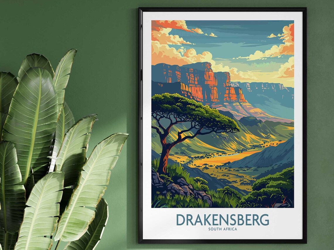 Drakensberg South Africa Mountain Escarpment Vintage Travel Poster