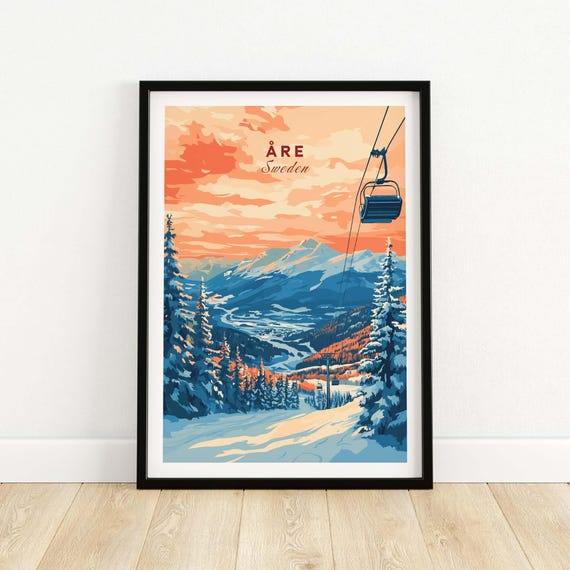 Re Ski Resort Art Print, Sweden Winter Sports