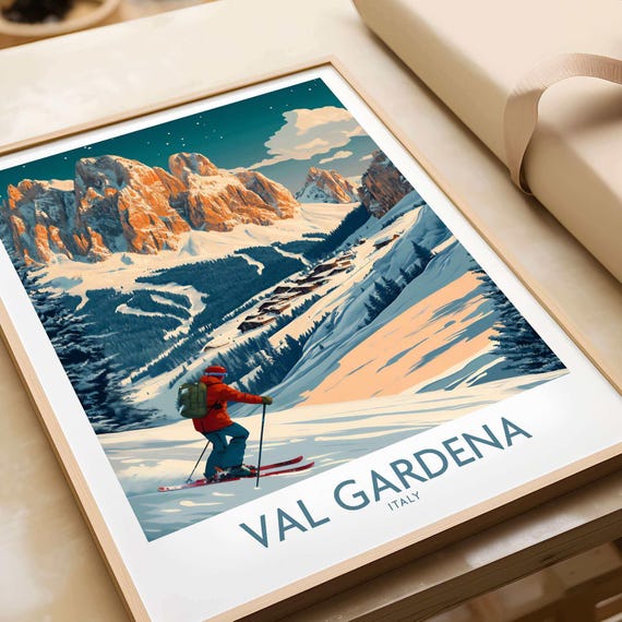 Val Gardena Ski Lodge Art Print, Winter Sports