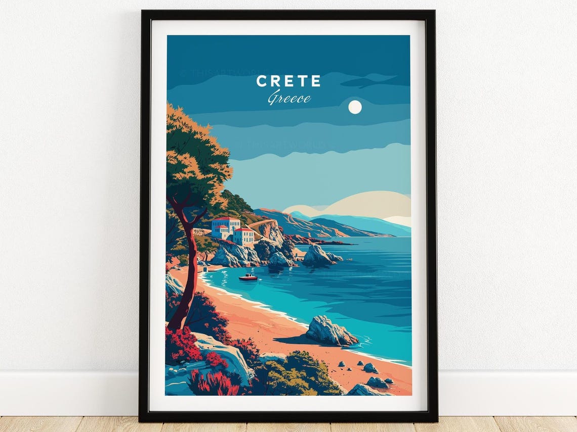 Crete Greece Moonlit Cove Pine Beach Calm Night Water Poster