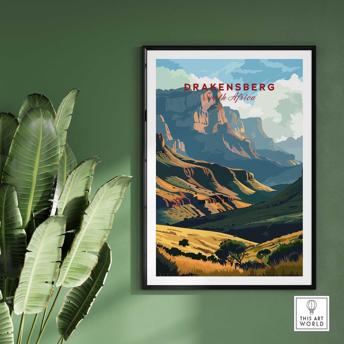 Drakensberg South Africa Layered Cliffs Retro Vintage Travel Poster - Image 2