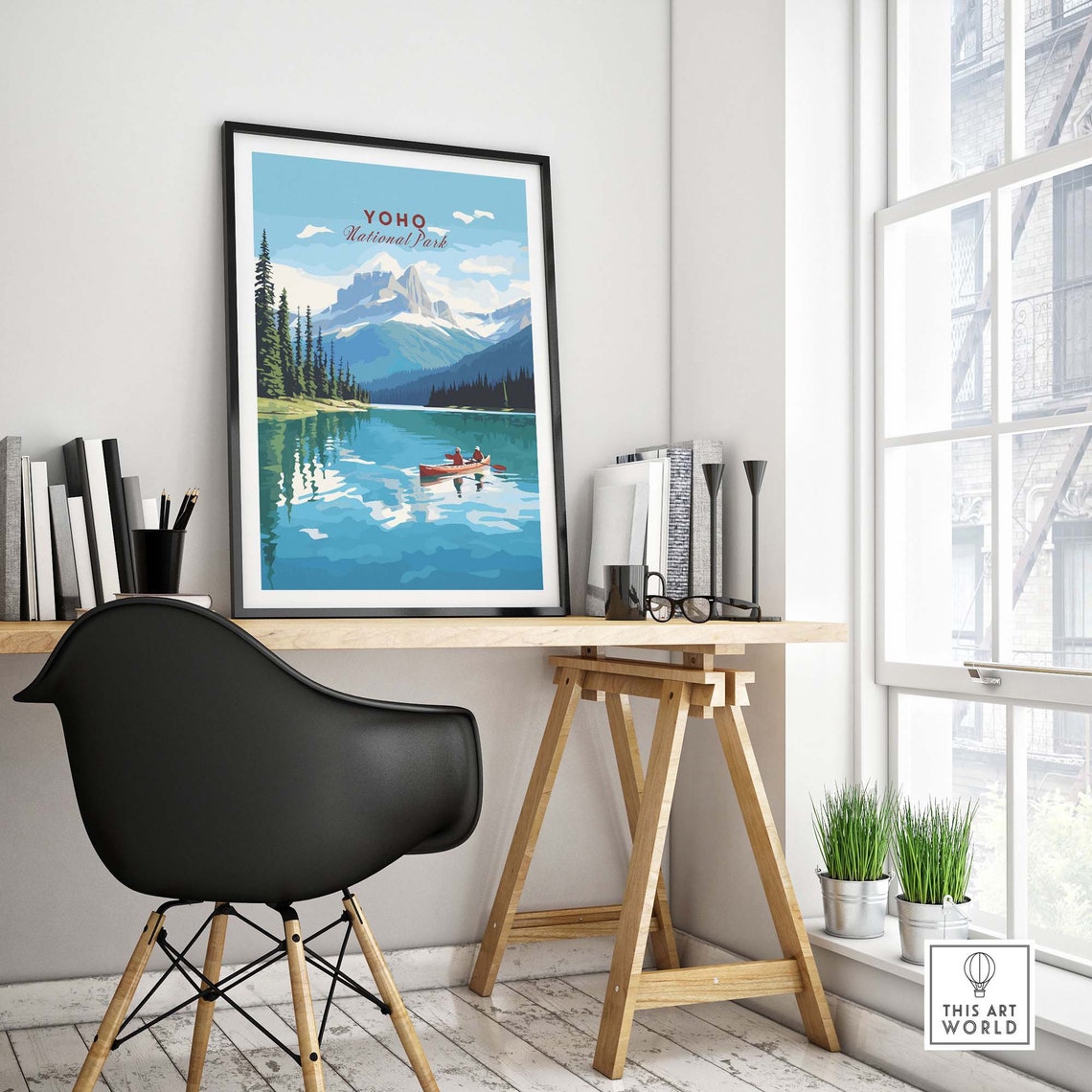 Yoho National Park Canoe Lake Mountain Reflection Art Poster - Image 4