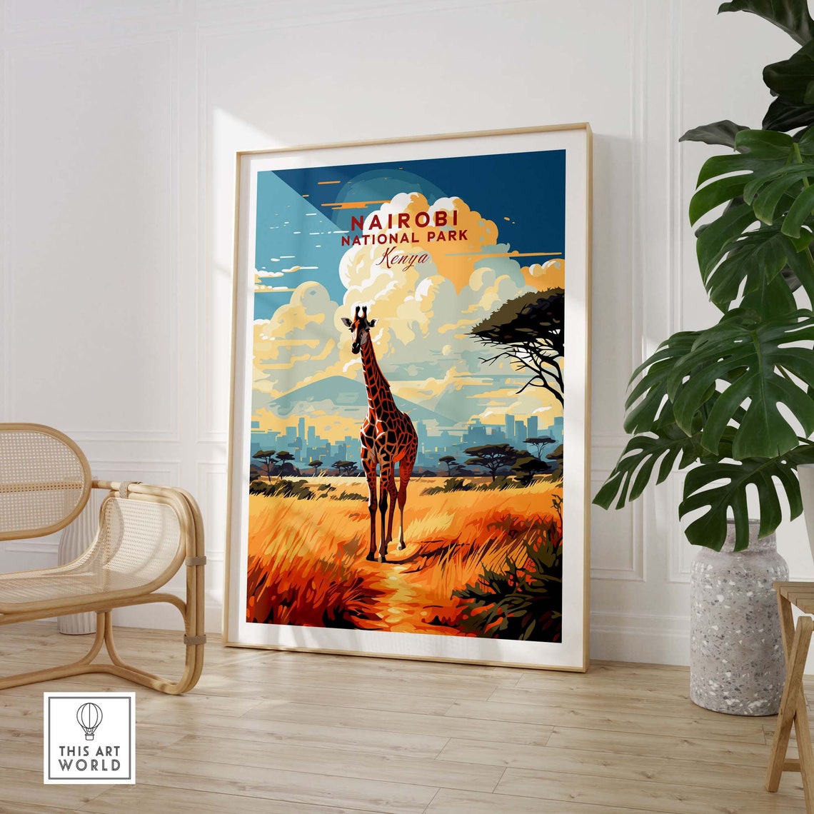 Nairobi National Park Kenya Giraffe Golden Savannah Skyline Poster - Image 2