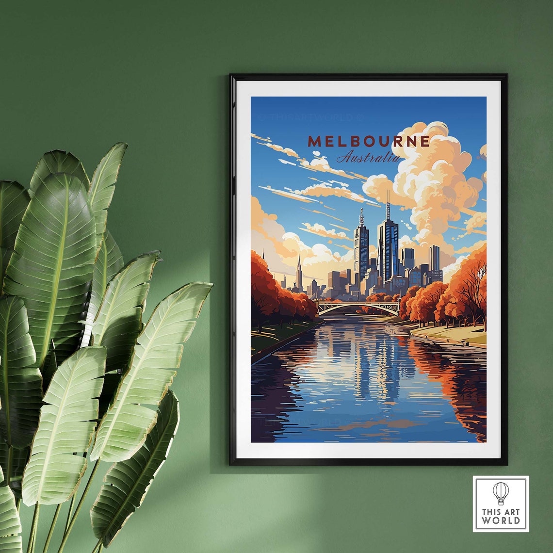 Melbourne Australia Skyline River Autumn Vintage Travel Poster - Image 2