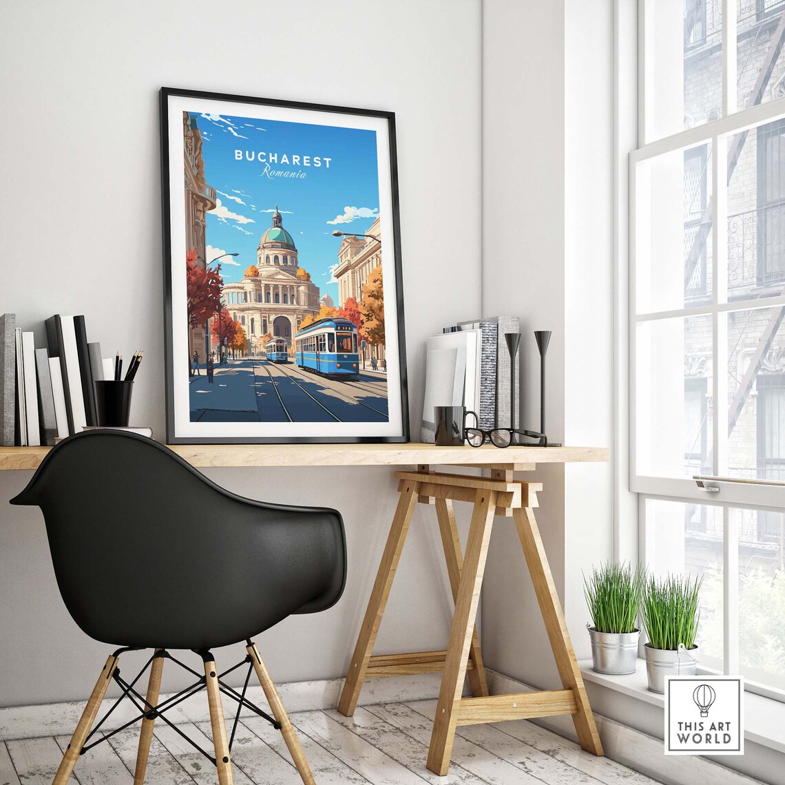 Bucharest Romania Blue Tram Grand Dome Landmark Street Poster - Image 4
