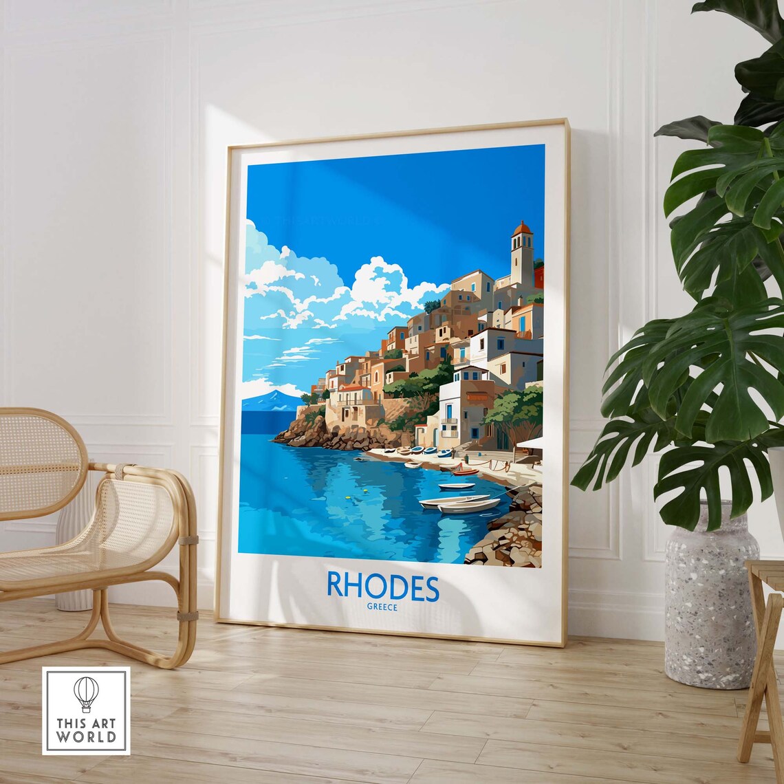Rhodes Greece Bright Harbor Old Town Fishing Boats Travel Poster - Image 3