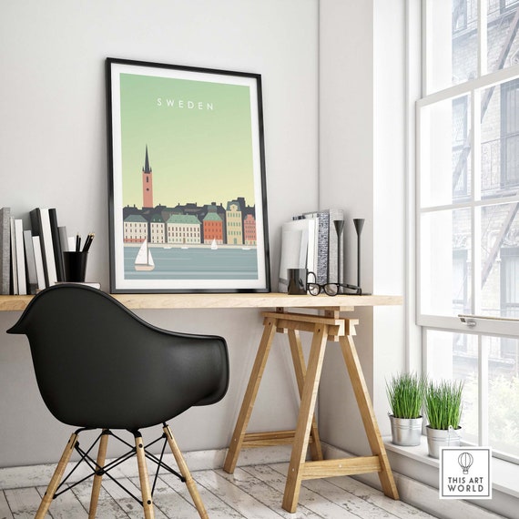 Sweden Travel Poster, Minimalist Stockholm Art Print