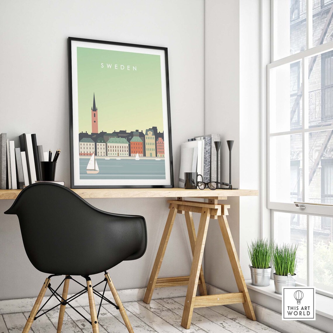 Sweden Travel Poster, Minimalist Stockholm Art Print