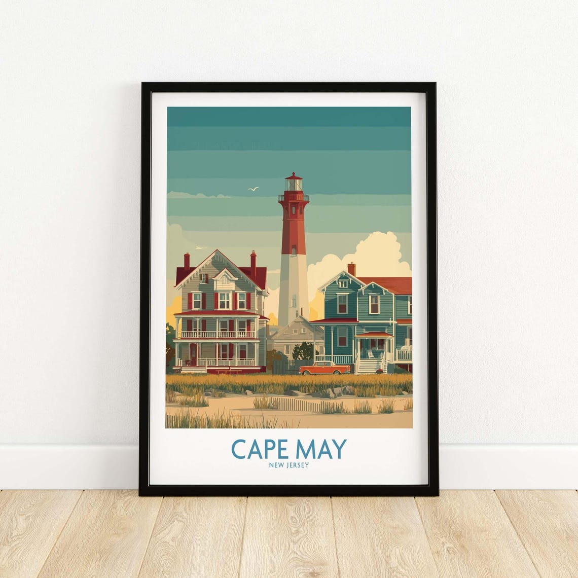 Cape May Historic District Wall Art Coastal New Jersey Decor Poster Print Gift Lovers Illustration