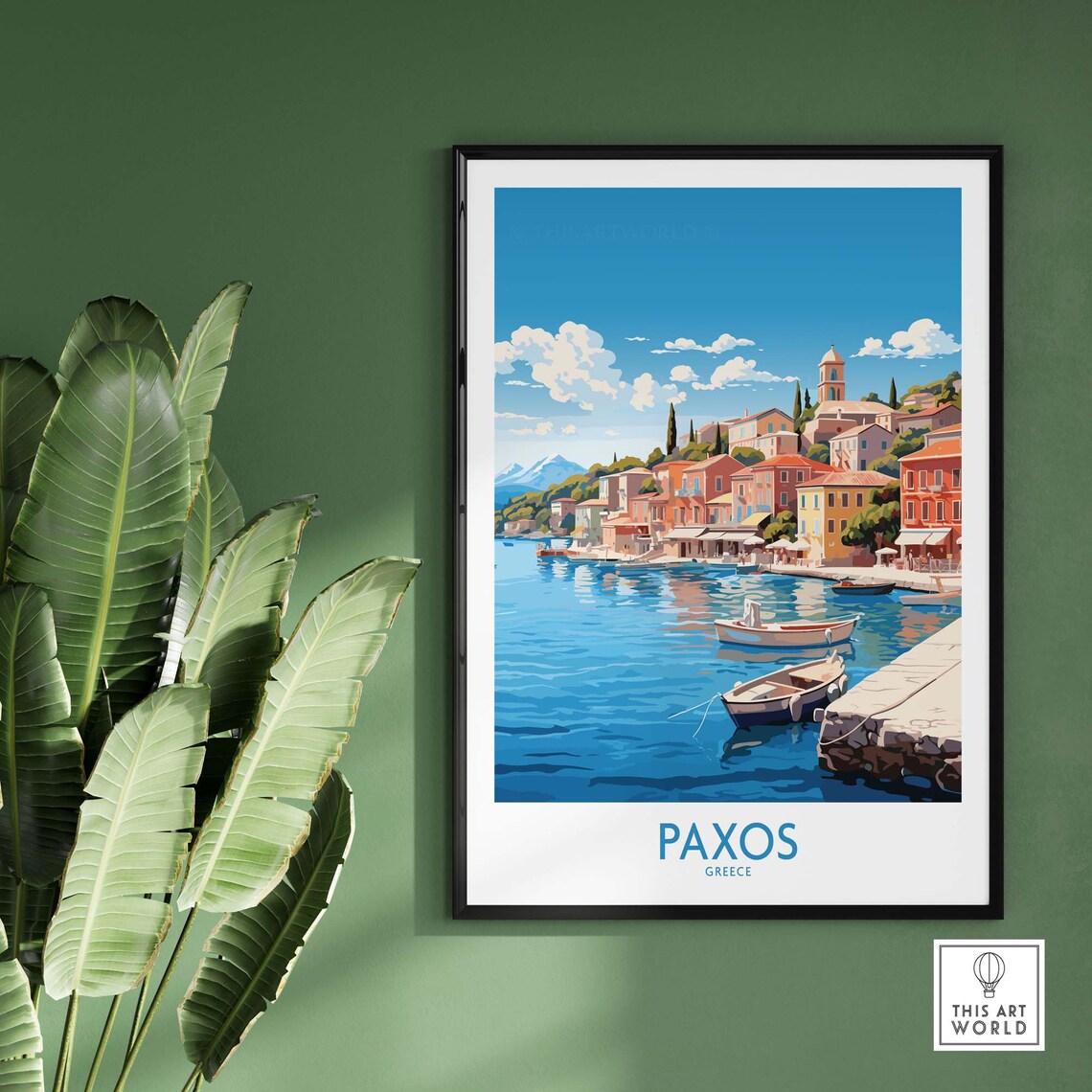 Paxos Greece Island Harbor Village Colorful Boats Travel Poster - Image 2