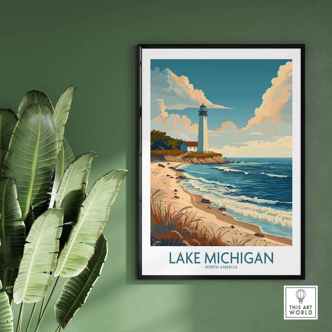 Lake Michigan North America Lighthouse Waves Sandy Beach Poster - Image 2
